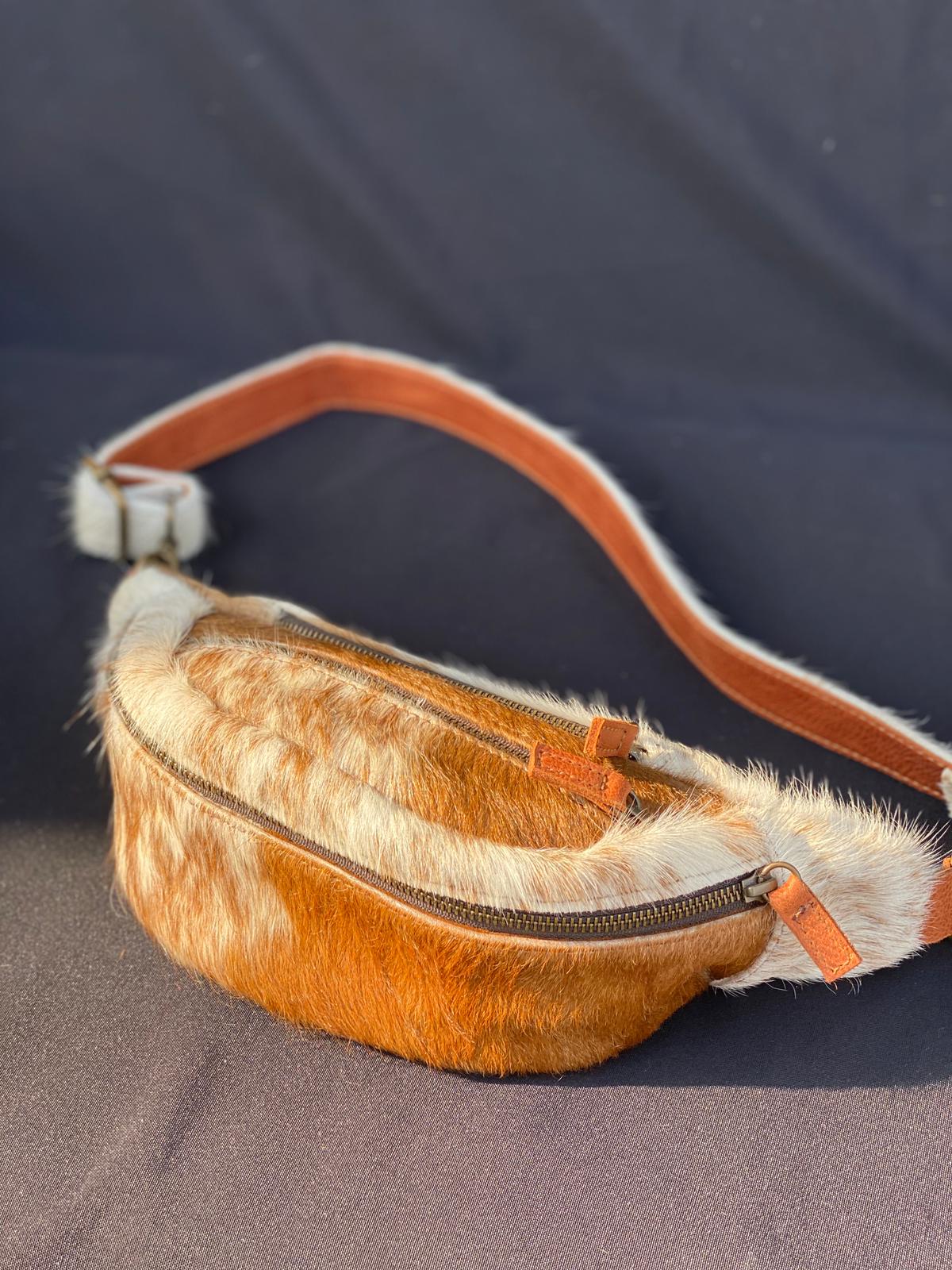 Frisco Tan & White Cowhide Fanny Pack/Bum Bag